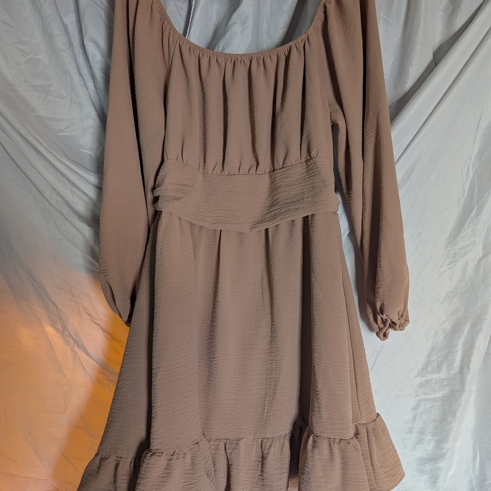 Elegant Tan Off-Shoulder Dress